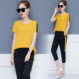 YICIYA Plus Size Large 2 Piece Set Outfit Tracksuit Sportswear Co-ord Set for Women Clothing 2019 Summer Yellow Top and Pants