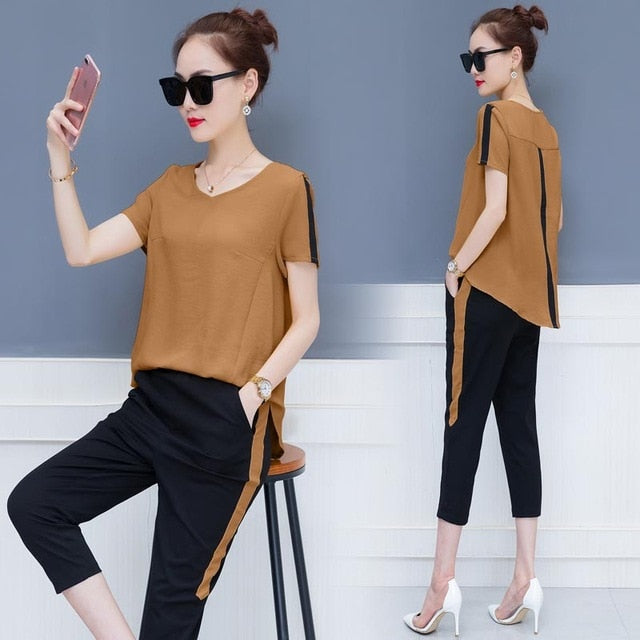 YICIYA Plus Size Large 2 Piece Set Outfit Tracksuit Sportswear Co-ord Set for Women Clothing 2019 Summer Yellow Top and Pants