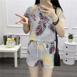 Chiffon letter print short-sleeved shorts casual two-piece 2019 new summer T-shirt suit fashion elegant women's clothing