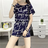 Chiffon letter print short-sleeved shorts casual two-piece 2019 new summer T-shirt suit fashion elegant women's clothing