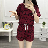 Chiffon letter print short-sleeved shorts casual two-piece 2019 new summer T-shirt suit fashion elegant women's clothing