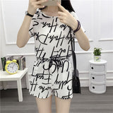 Chiffon letter print short-sleeved shorts casual two-piece 2019 new summer T-shirt suit fashion elegant women's clothing