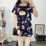 Chiffon letter print short-sleeved shorts casual two-piece 2019 new summer T-shirt suit fashion elegant women's clothing