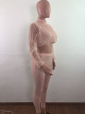 Summer Outfits for Women Two Piece Set Top and Pants 2019 Sets Women Zipper Up Lace Hollow Out Perspective Mesh Lantern Sleeve