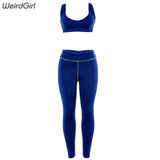 Weirdgirl Women Basic Elastic Slim Fitness two pieces sets new popular tank tops solid Sports leggings stretched summer new