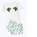Polka Dot Cat Print kawaii Set Short Sleeve Round Collar Elastic Waist High Waist Wide Leg Fashion Loose Casual Sports Sets X8