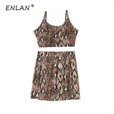 2019 New Style Fashion Snake Print Strapless Spaghetti Strap Crop Tops Package Hip Mini Skirt Casual Set Female